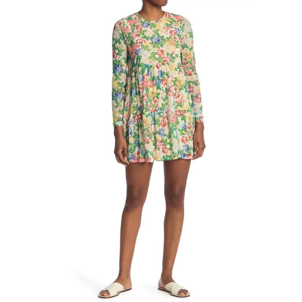 AFRM Long Sleeve Babydoll Mini Dress in Floral Small